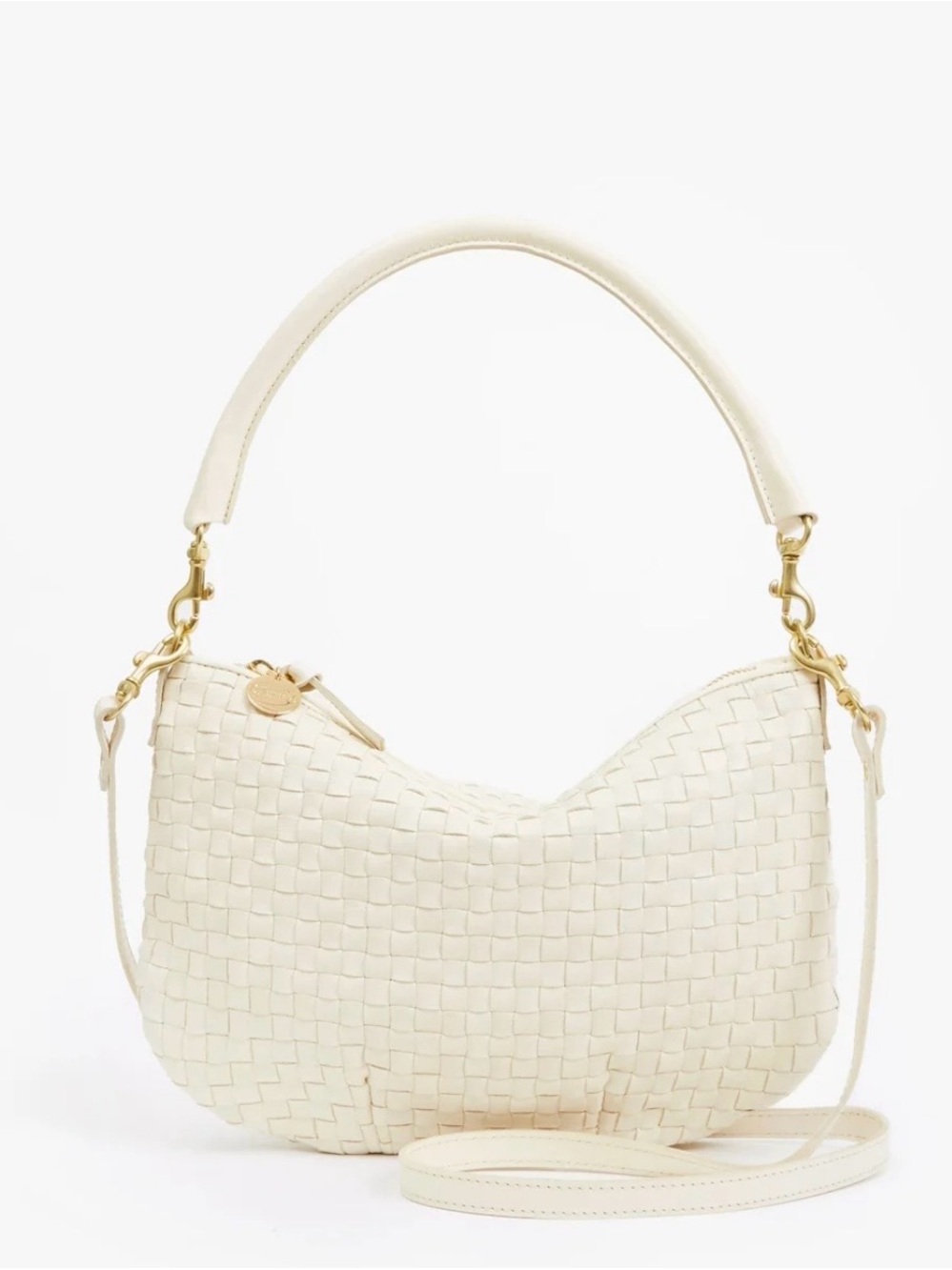 Clare V. Petit Moyen Messenger Bag Cream Woven Checker